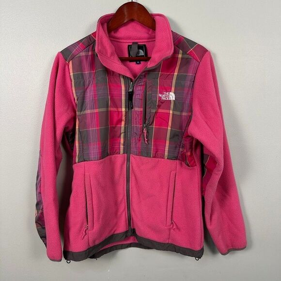 The North Face Denali Zip Fleece Jacket Pink Plaid Womens Medium - Picture 1 of 3